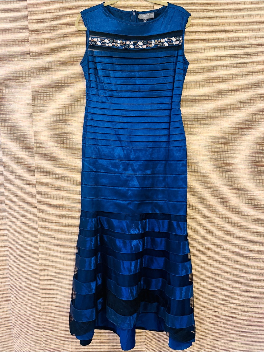 Sleeveless Royal Blue Band-Detail Evening Gown